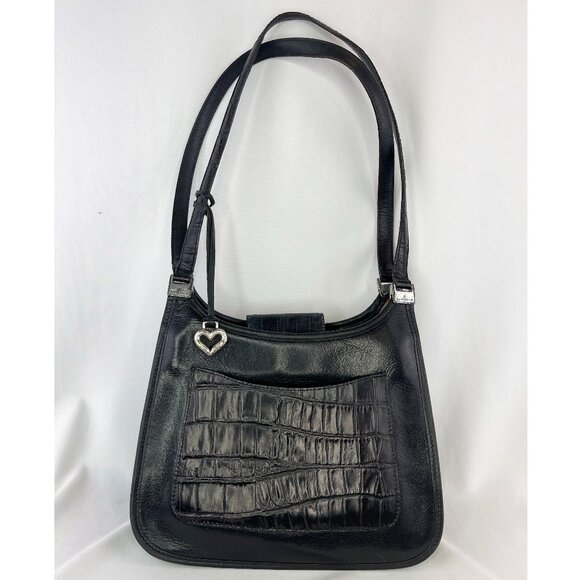 Brighton Black Crocodile Texture Heart Charm Handbag - Picture 1 of 14